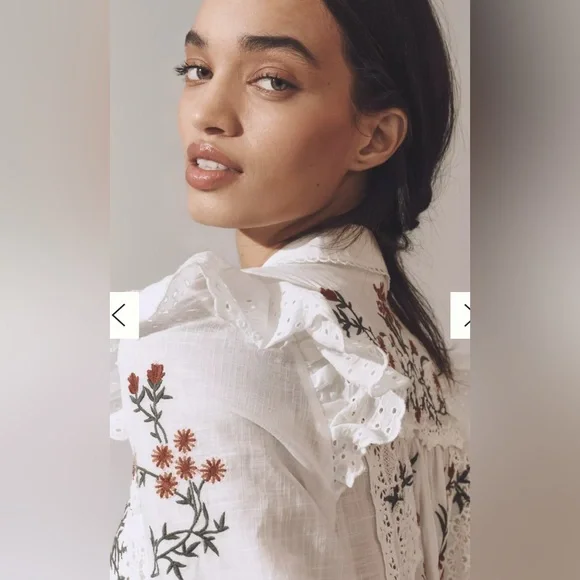 NWT By Anthropologie Long-Sleeve V-Neck Eyelet Midi Dress - Picture 4 of 12